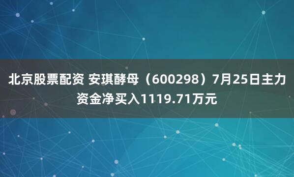 北京股票配资 安琪酵母（600298）7月25日主力资金净买入1119.71万元