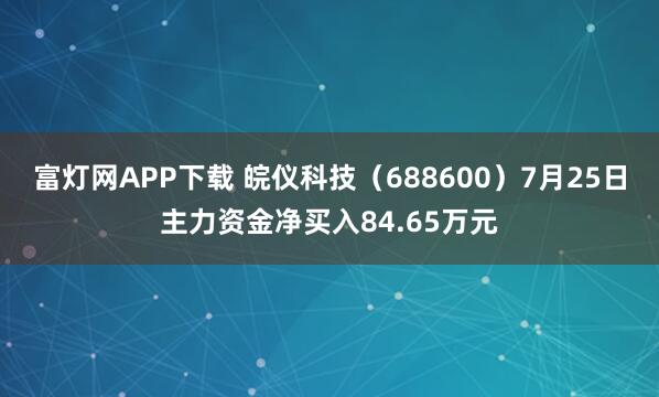 富灯网APP下载 皖仪科技（688600）7月25日主力资金净买入84.65万元